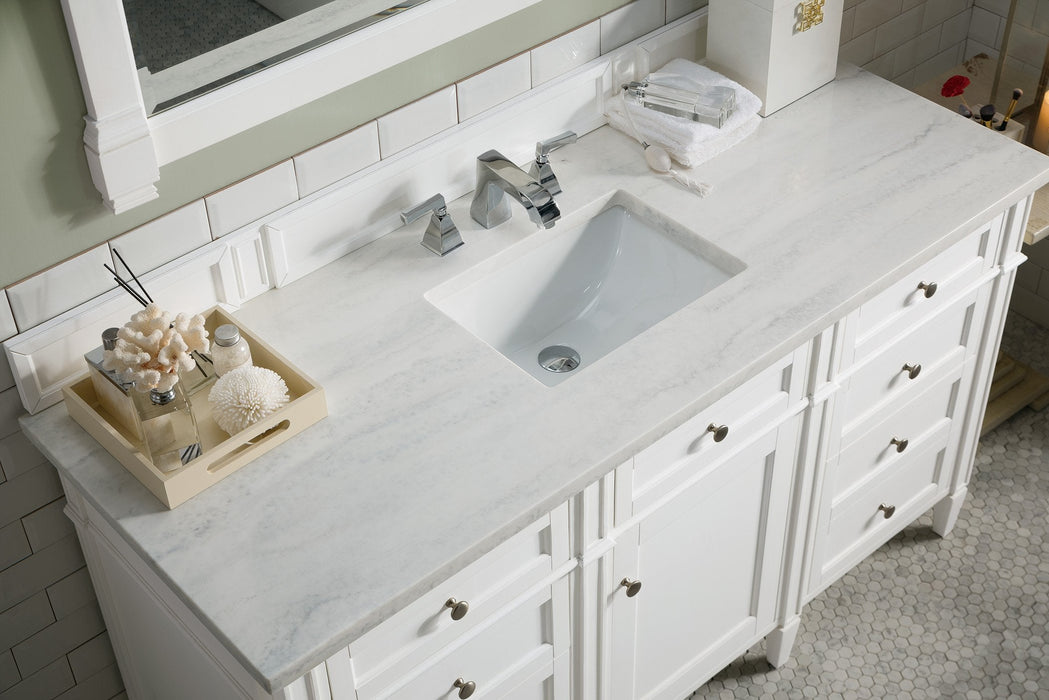 Brittany 60" Single Bathroom Vanity in Bright White Single Bathroom Vanity James Martin Vanities Eternal Jasmine Pearl Quartz 