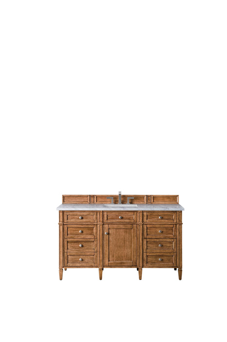 Brittany 60" Single Vanity Cabinet in Saddle Brown Single Bathroom Vanity James Martin Vanities Parisien Bleu Quartz 