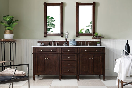 Brittany 72" Double Bathroom Vanity in Burnished Mahogany Double bathroom Vanity James Martin Vanities Arctic Fall Solid Surface 