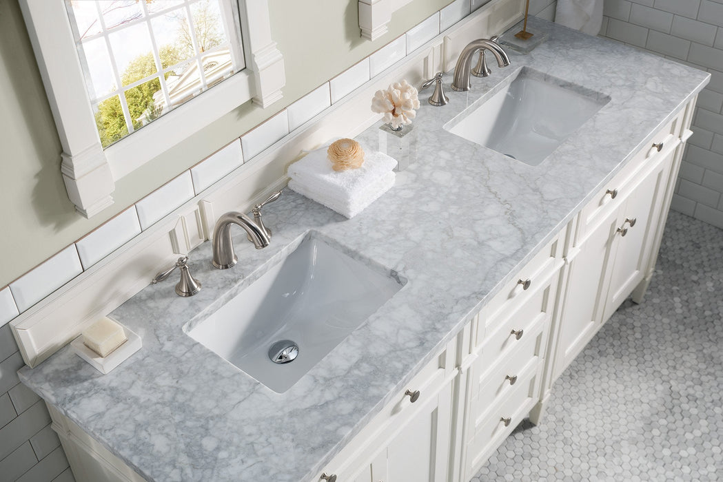 Brittany 72" Double Bathroom Vanity in Bright White Double bathroom Vanity James Martin Vanities Charcoal Soapstone Quartz 