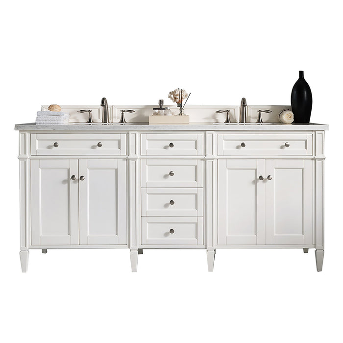 Brittany 72" Double Bathroom Vanity in Bright White Double bathroom Vanity James Martin Vanities Eternal Jasmine Pearl Quartz 