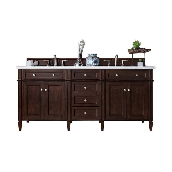 Brittany 72" Double Bathroom Vanity in Burnished Mahogany Double bathroom Vanity James Martin Vanities Eternal Serena Quartz 