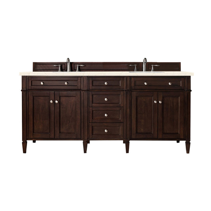 Brittany 72" Double Bathroom Vanity in Burnished Mahogany Double bathroom Vanity James Martin Vanities White Zeus Single Faucet Quartz Top w/Backsplash 