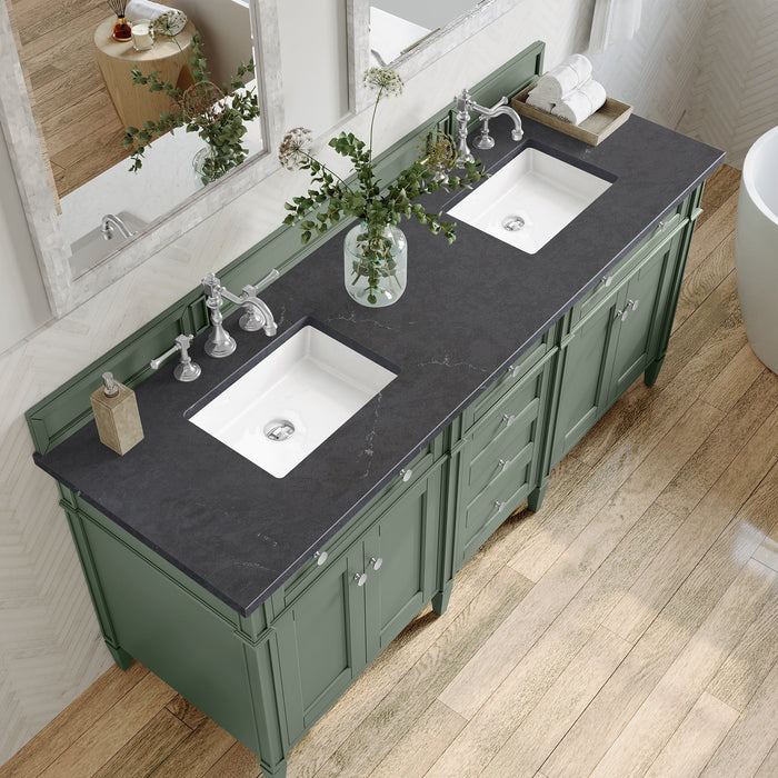 Brittany 72" Double Bathroom Vanity in Smokey Celadon Double bathroom Vanity James Martin Vanities Victorian Silver Quartz 