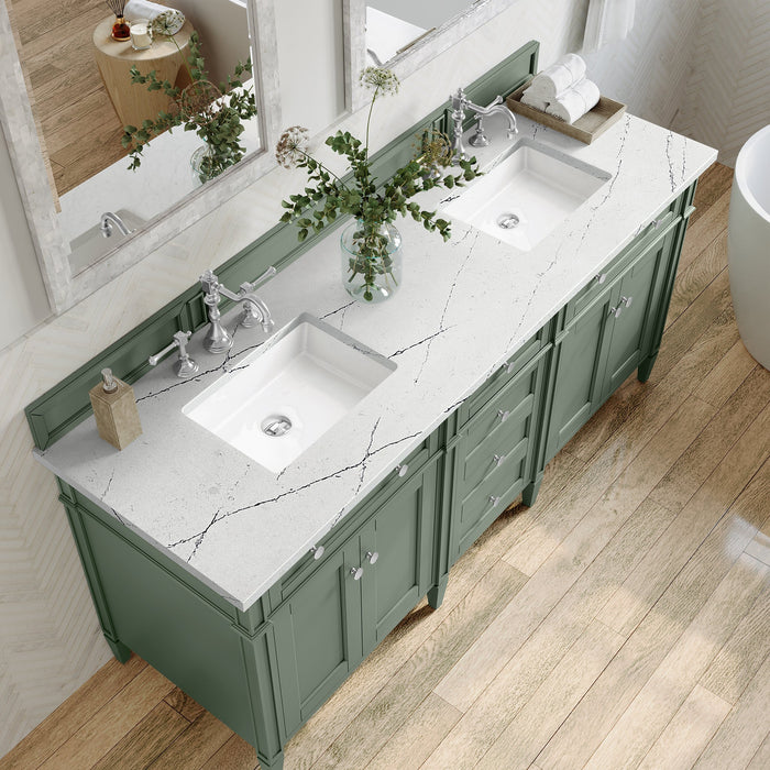 Brittany 72" Double Bathroom Vanity in Smokey Celadon Double bathroom Vanity James Martin Vanities Victorian Silver Quartz 