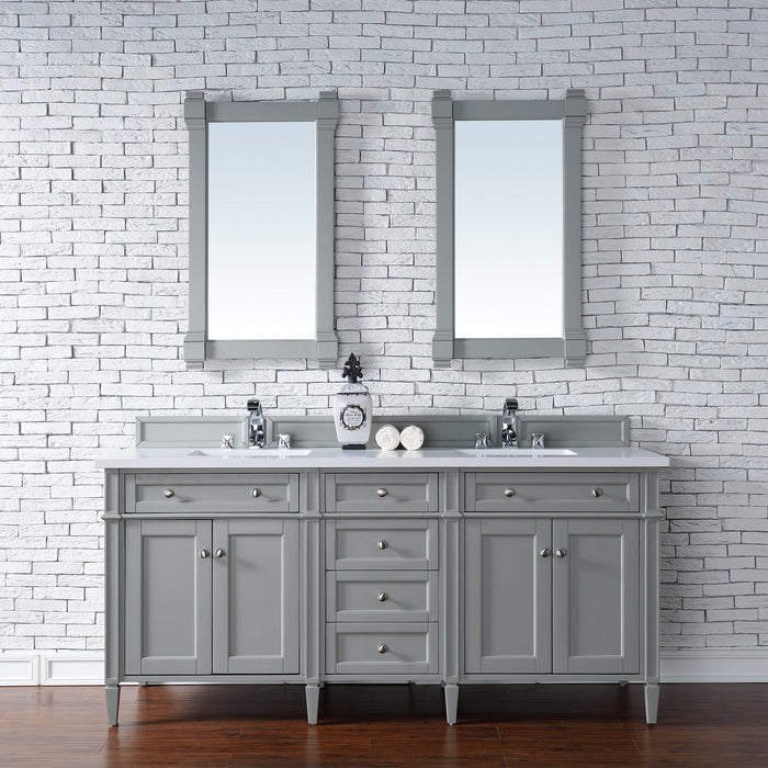 Brittany 72" Double Bathroom Vanity in Urban Gray Double bathroom Vanity James Martin Vanities Eternal Jasmine Pearl Quartz 