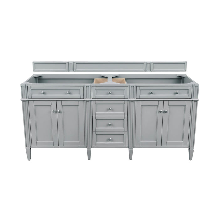 Brittany 72" Double Bathroom Vanity in Urban Gray Double bathroom Vanity James Martin Vanities White Zeus Single Faucet Quartz Top w/Backsplash 