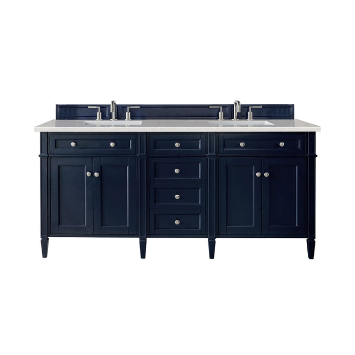 Brittany 72" Double Bathroom Vanity in Victory Blue Double bathroom Vanity James Martin Vanities White Zeus Single Faucet Quartz Top w/Backsplash 