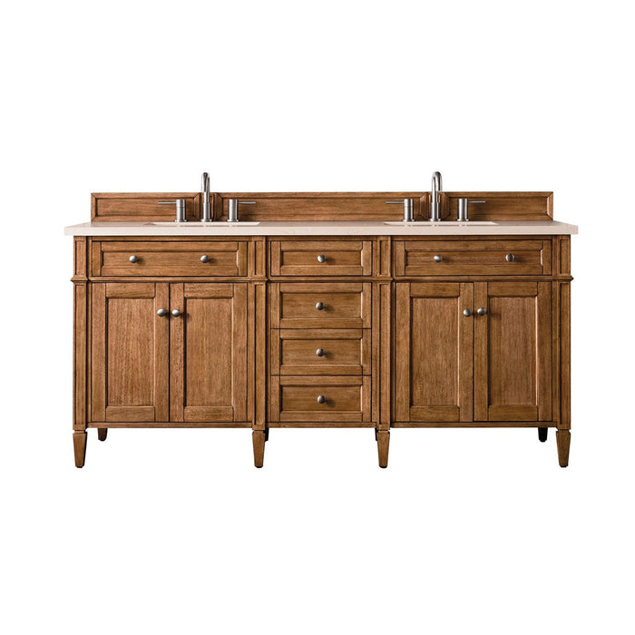 Brittany 72" Double Vanity Cabinet in Saddle Brown Double Bathroom Vanity James Martin Vanities Eternal Marfil Quartz 