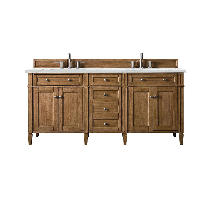 Brittany 72" Double Vanity Cabinet in Saddle Brown Double Bathroom Vanity James Martin Vanities Parisien Bleu Quartz 