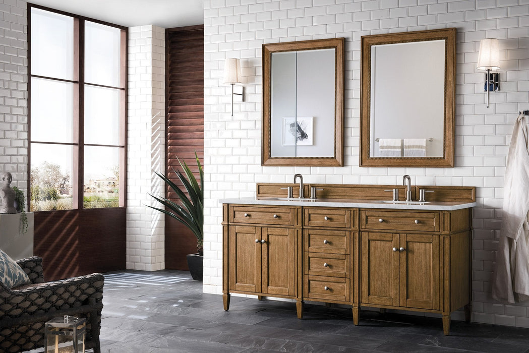 Brittany 72" Double Vanity Cabinet in Saddle Brown Double Bathroom Vanity James Martin Vanities Arctic Fall Solid Surface 