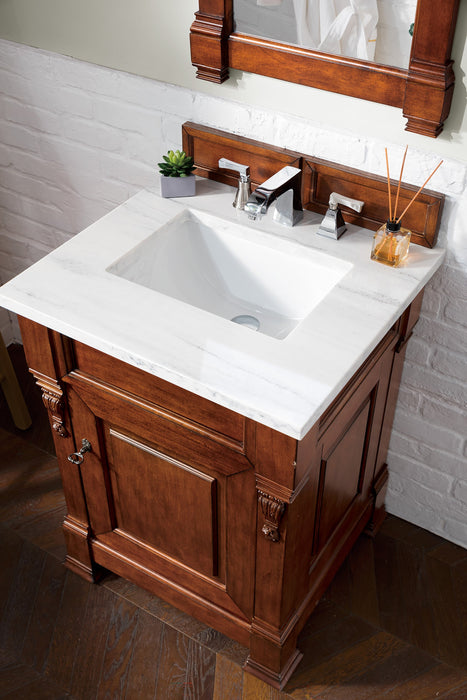 Brookfield 26" Single Bathroom Vanity in Warm Cherry Single Bathroom Vanity James Martin Vanities White Zeus Quartz 