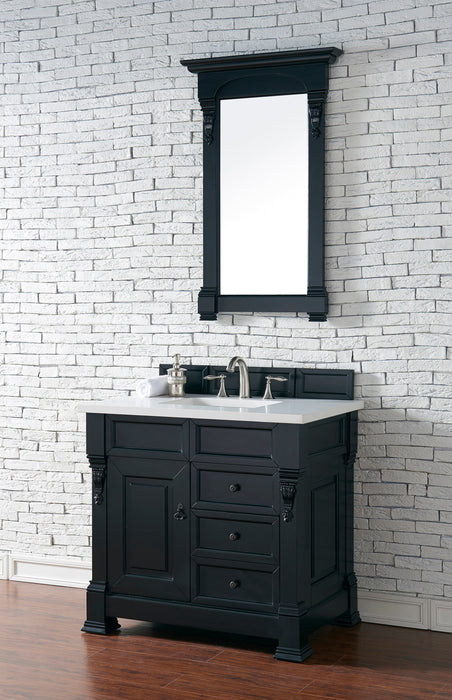 Brookfield 36" Single Bathroom Vanity in Antique Black Single Bathroom Vanity James Martin Vanities White Zeus Single Faucet Quartz Top w/Backsplash 