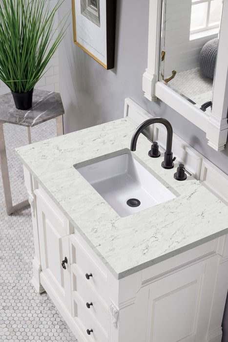 Brookfield 36" Single Bathroom Vanity in Bright White Single Bathroom Vanity James Martin Vanities Ethereal Noctis Quartz 