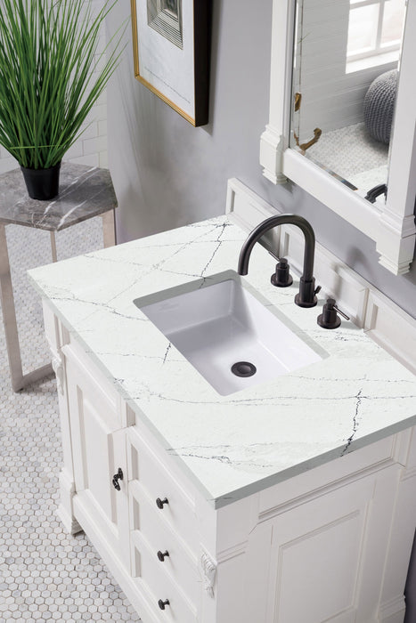 Brookfield 36" Single Bathroom Vanity in Bright White Single Bathroom Vanity James Martin Vanities Eternal Serena Quartz 