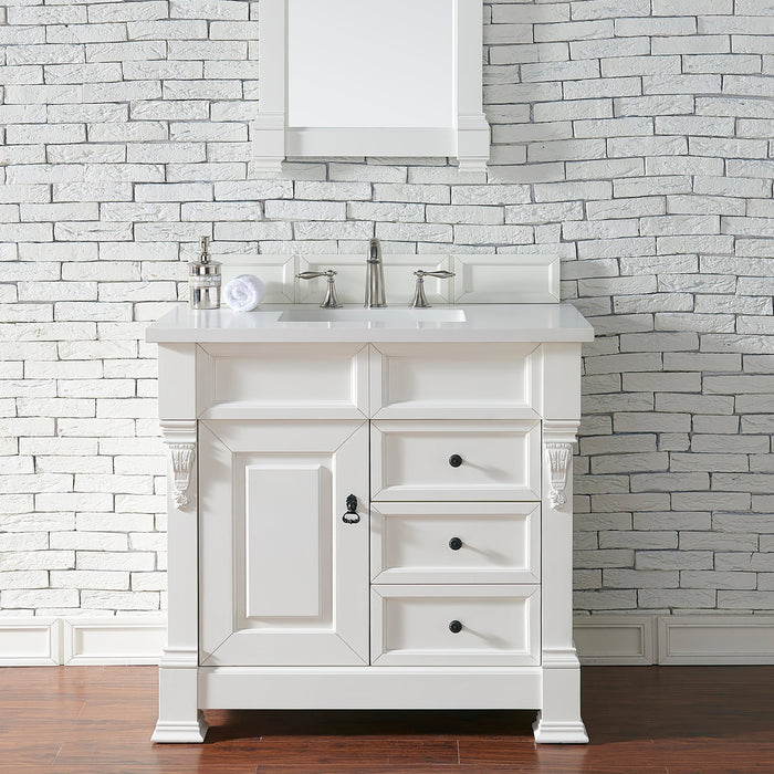 Brookfield 36" Single Bathroom Vanity in Bright White Single Bathroom Vanity James Martin Vanities Select Your Top 