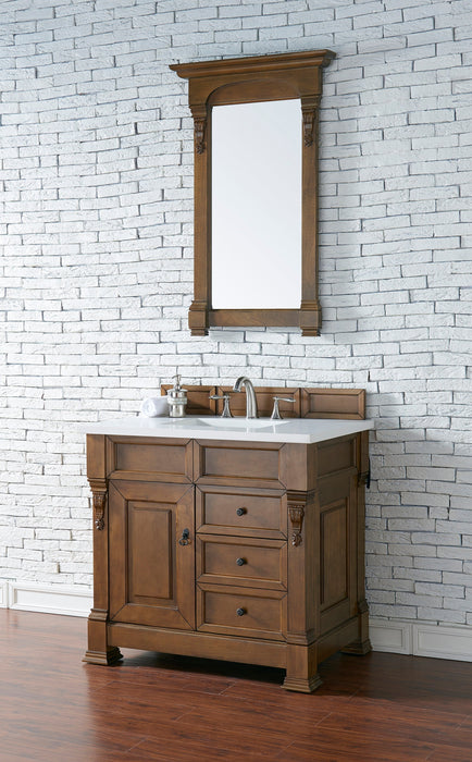 Brookfield 36" Single Bathroom Vanity in Country Oak Single Bathroom Vanity James Martin Vanities White Zeus Single Faucet Quartz Top w/Backsplash 