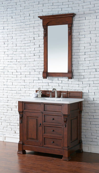 Brookfield 36" Single Bathroom Vanity in Warm Cherry Single Bathroom Vanity James Martin Vanities White Zeus Single Faucet Quartz Top w/Backsplash 