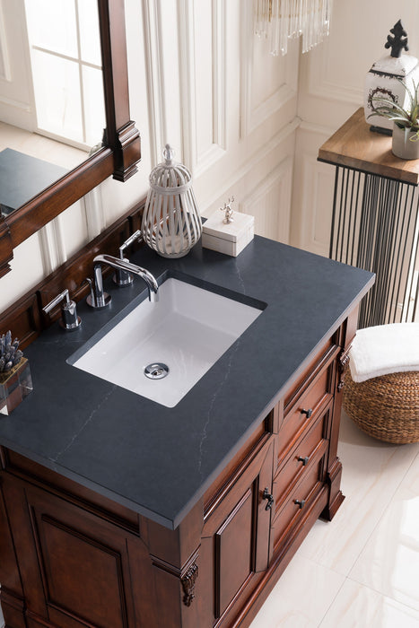 Brookfield 36" Single Bathroom Vanity in Warm Cherry Single Bathroom Vanity James Martin Vanities Parisien Bleu Quartz 