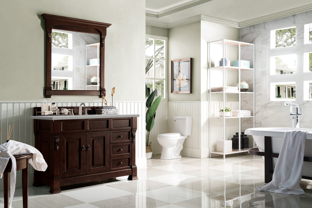 Brookfield 48" Single Bathroom Vanity in Burnished Mahogany Single Bathroom Vanity James Martin Vanities White Zeus Quartz 