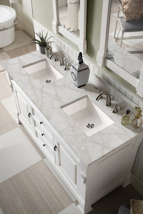 Brookfield 60" Double Bathroom Vanity in Bright White Single Bathroom Vanity James Martin Vanities White Zeus Quartz 