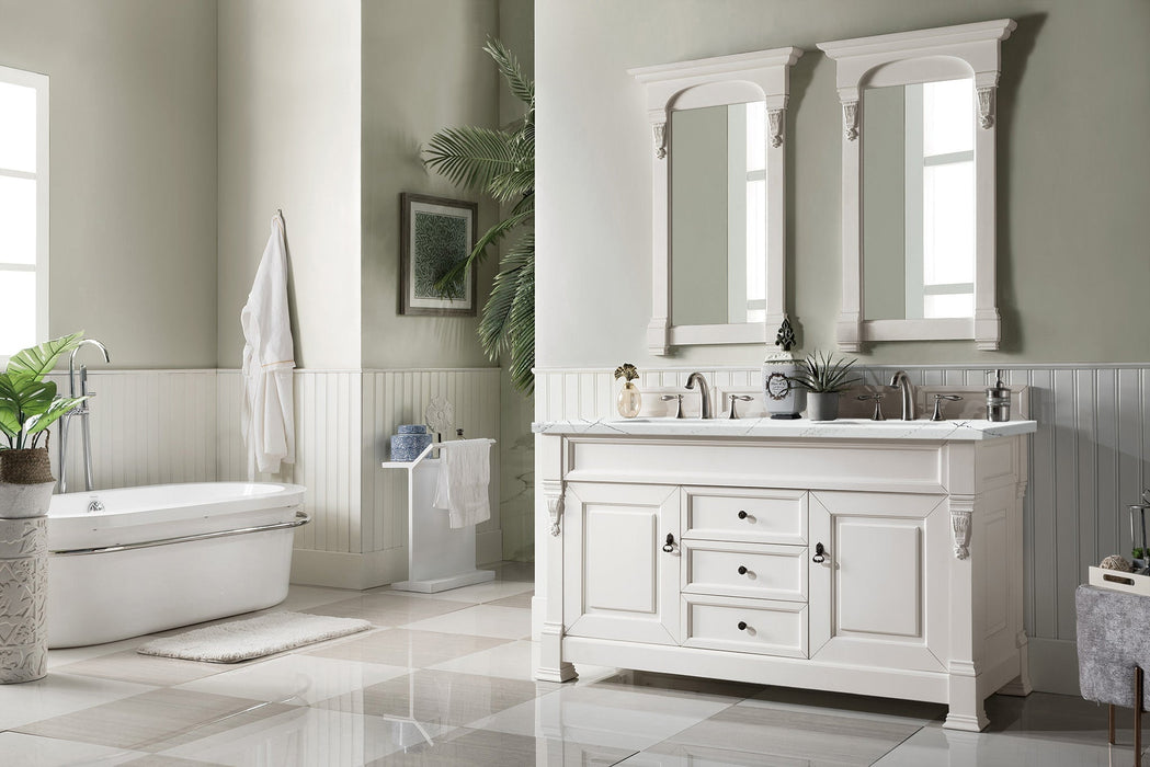 Brookfield 60" Double Bathroom Vanity in Bright White Single Bathroom Vanity James Martin Vanities Ethereal Noctis Quartz 