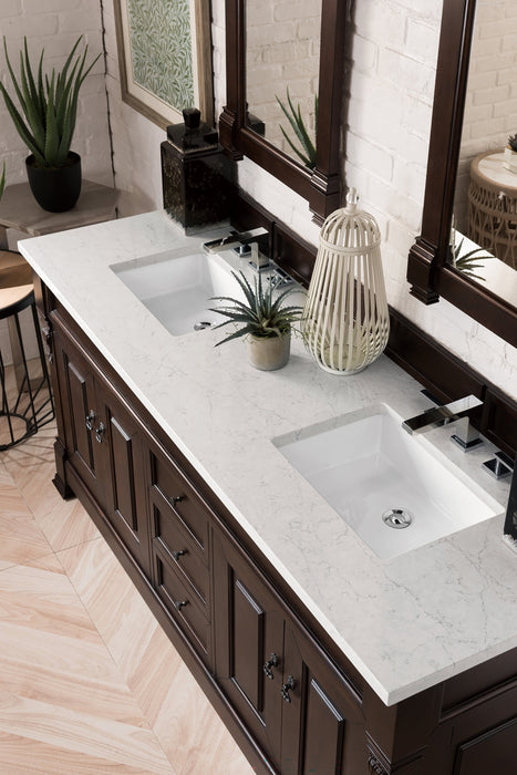 Brookfield 60" Double Bathroom Vanity in Burnished Mahogany Single Bathroom Vanity James Martin Vanities Charcoal Soapstone Quartz 