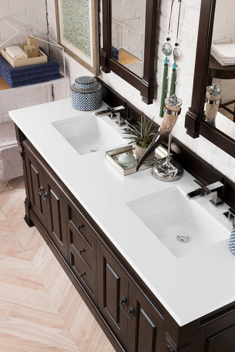 Brookfield 60" Double Bathroom Vanity in Burnished Mahogany Single Bathroom Vanity James Martin Vanities White Zeus Quartz 