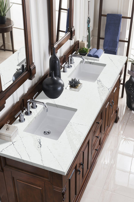 Brookfield 60" Double Bathroom Vanity in Warm Cherry Single Bathroom Vanity James Martin Vanities Eternal Jasmine Quartz 