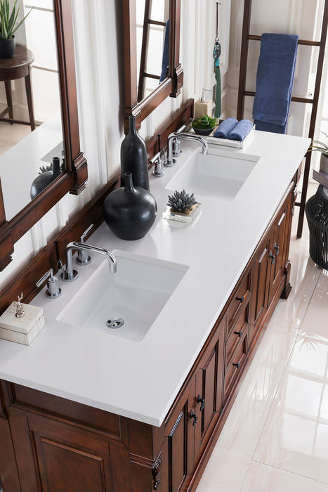 Brookfield 60" Double Bathroom Vanity in Warm Cherry Single Bathroom Vanity James Martin Vanities Eternal Marfil Quartz 