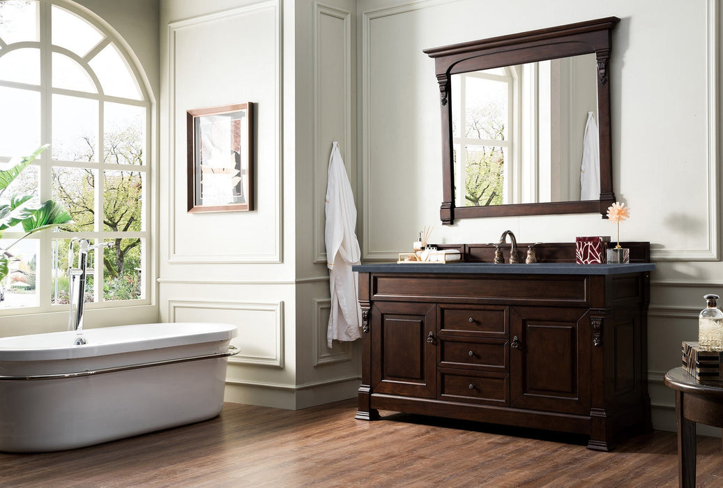 Brookfield 60" Single Bathroom Vanity in Burnished Mahogany Single Bathroom Vanity James Martin Vanities Carrara White Marble 