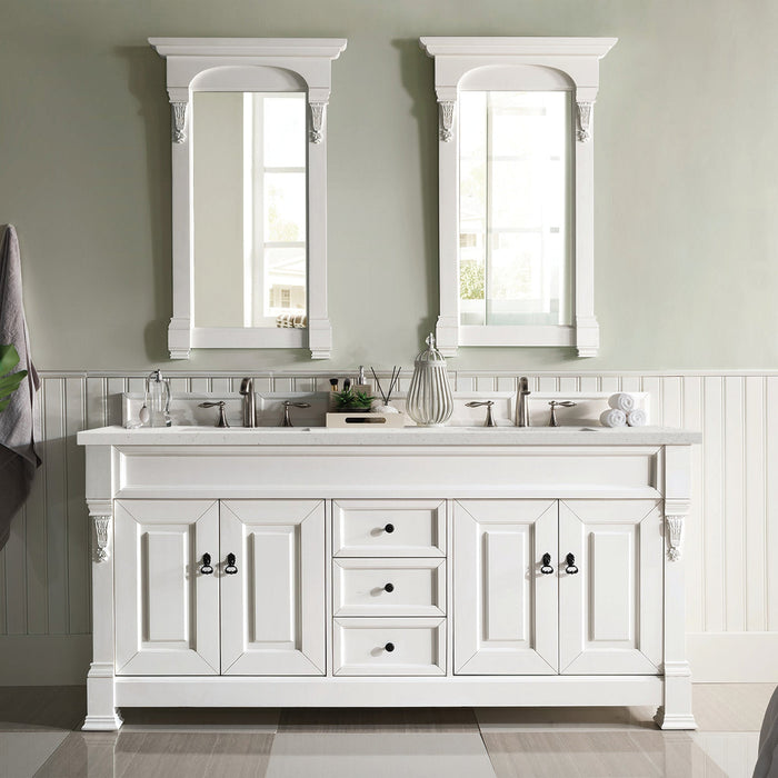 Brookfield 72" Double Bathroom Vanity in Bright White Single Bathroom Vanity James Martin Vanities White Zeus Quartz 