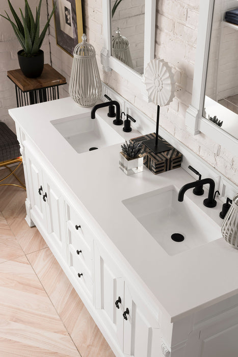 Brookfield 72" Double Bathroom Vanity in Bright White Single Bathroom Vanity James Martin Vanities Ethereal Noctis Quartz 