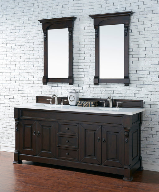 Brookfield 72" Double Bathroom Vanity in Burnished Mahogany Single Bathroom Vanity James Martin Vanities Arctic Fall Solid Surface 