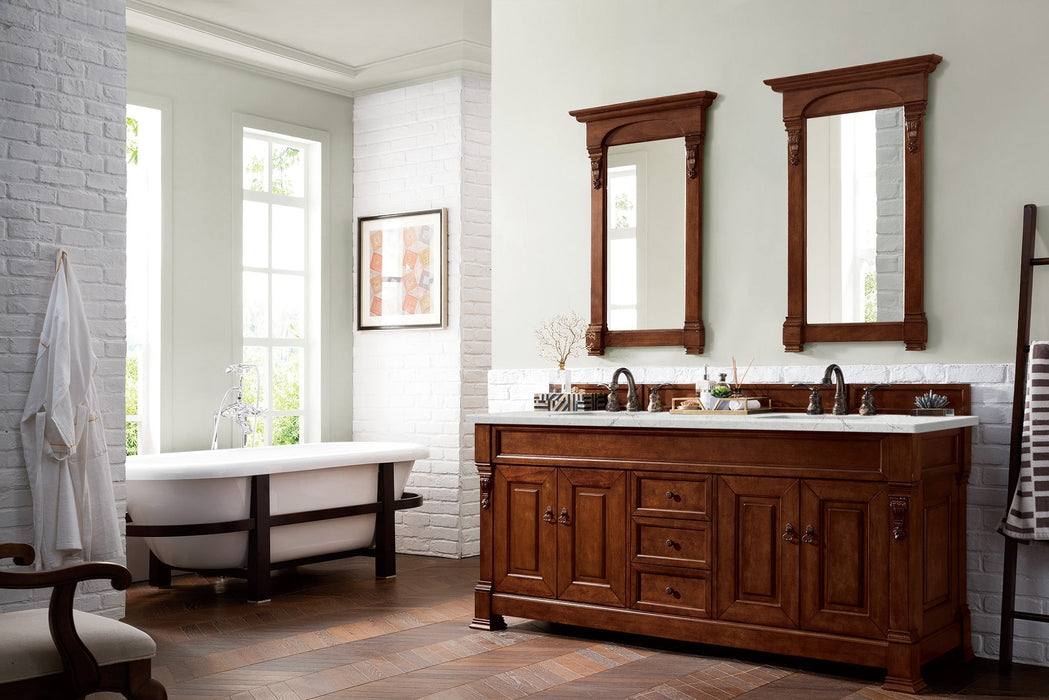 Brookfield 72" Double Bathroom Vanity in Warm Cherry Single Bathroom Vanity James Martin Vanities Carrara White Marble 