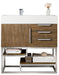 Columbia 36" Single Vanity, Latte Oak, Brushed Nickel w/ Glossy White Composite Stone Top - Luxe Vanity & Tub