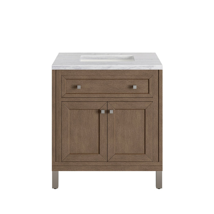 Chicago 30" Single Bathroom Vanity Whitewashed Walnut Single Bathroom Vanity James Martin Vanities Eternal Jasmine Pearl Quartz 