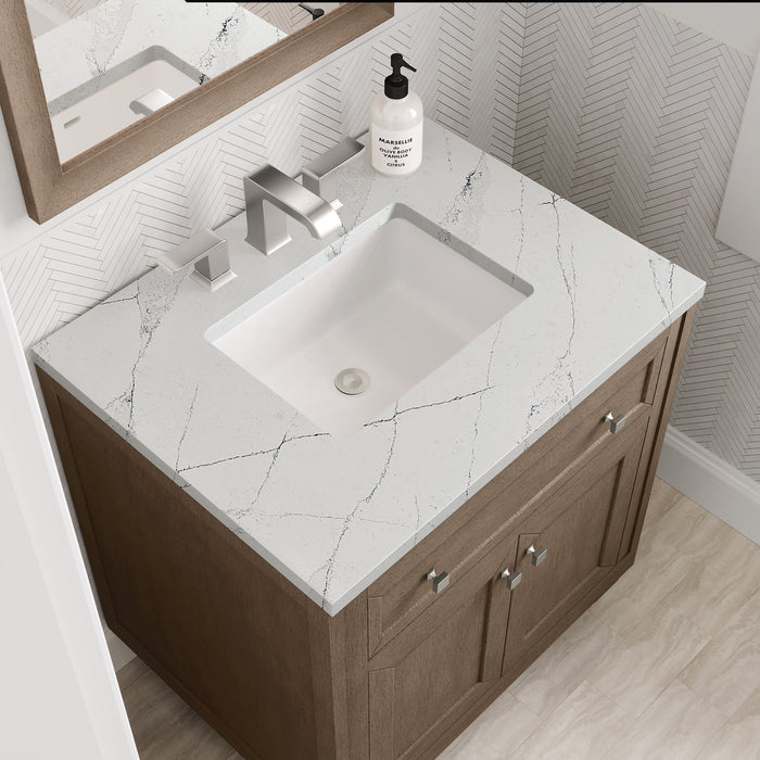 Chicago 30" Single Bathroom Vanity Whitewashed Walnut Single Bathroom Vanity James Martin Vanities White Zeus Quartz 