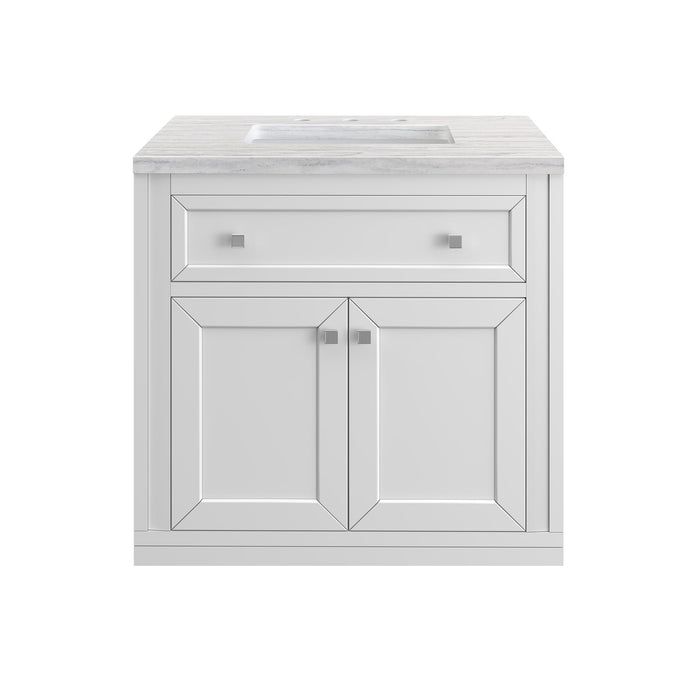 Chicago 30" Single Vanity in Glossy White James Martin Vanities Ethereal Noctis Quartz 