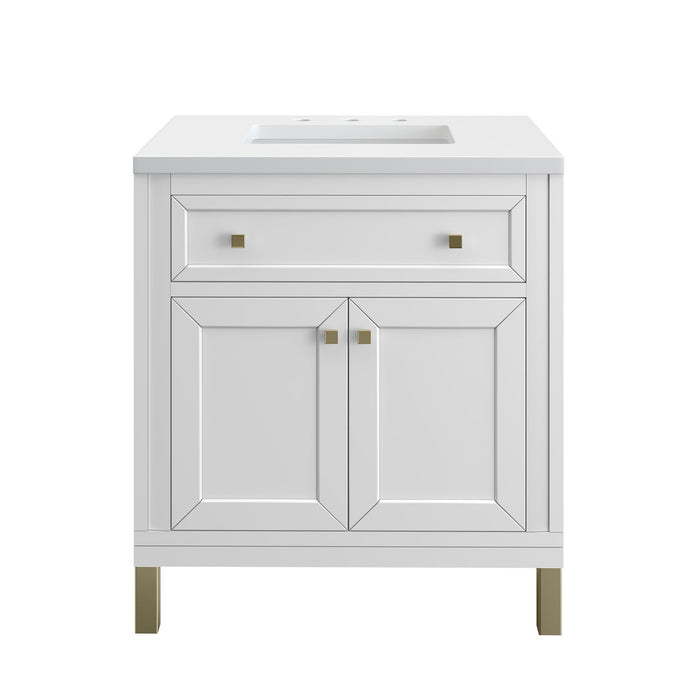 Chicago 30" Single Vanity in Glossy White James Martin Vanities Eternal Jasmine Pearl Quartz 