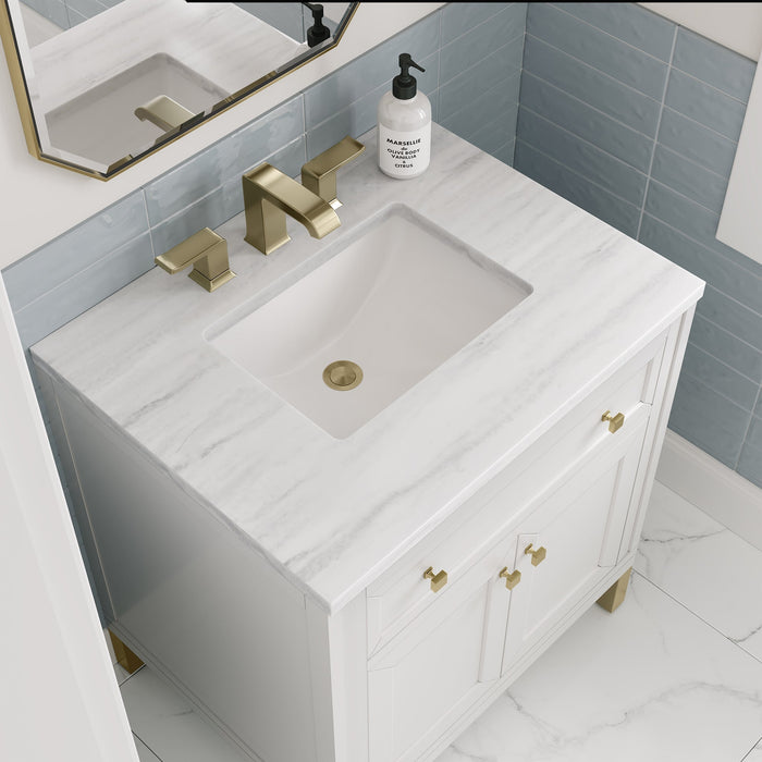 Chicago 30" Single Vanity in Glossy White James Martin Vanities Eternal Marfil Quartz 