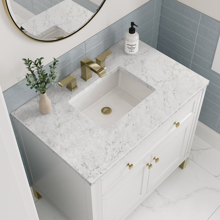 Chicago 36" Single Bathroom Vanity Glossy White Single Bathroom Vanity James Martin Vanities Parisien Bleu Quartz 