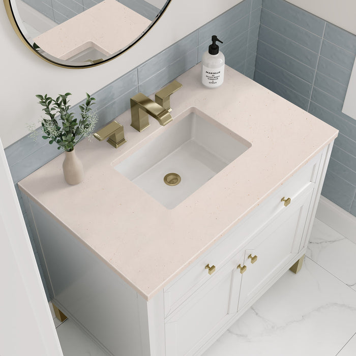 Chicago 36" Single Bathroom Vanity Glossy White Single Bathroom Vanity James Martin Vanities Victorian Silver Quartz 