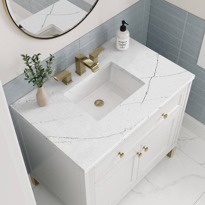 Chicago 36" Single Bathroom Vanity Glossy White Single Bathroom Vanity James Martin Vanities White Zeus Quartz 