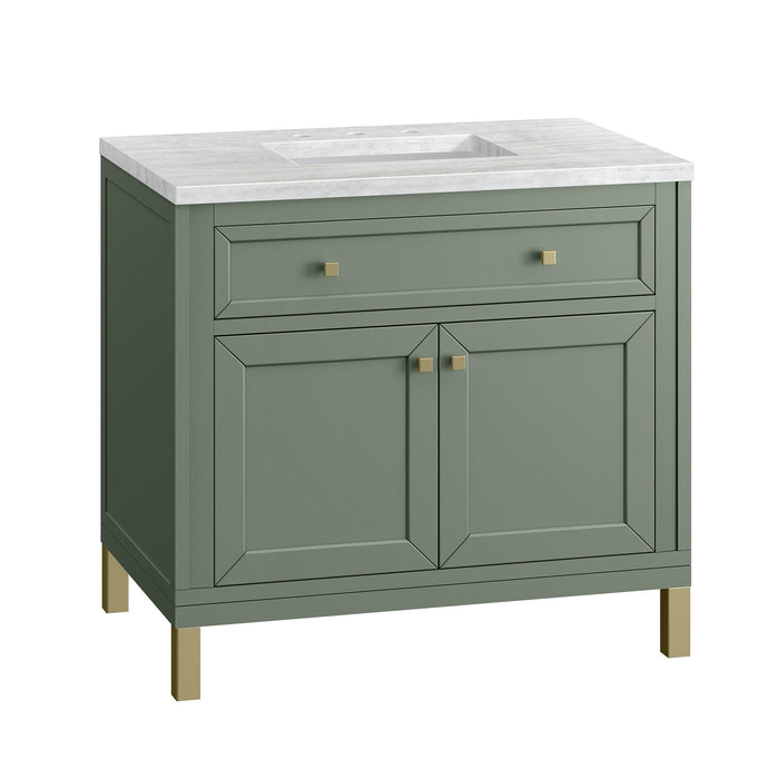 Chicago 36" Single Bathroom Vanity in Smokey Celadon Single Bathroom Vanity James Martin Vanities Eternal Jasmine Pearl Quartz 