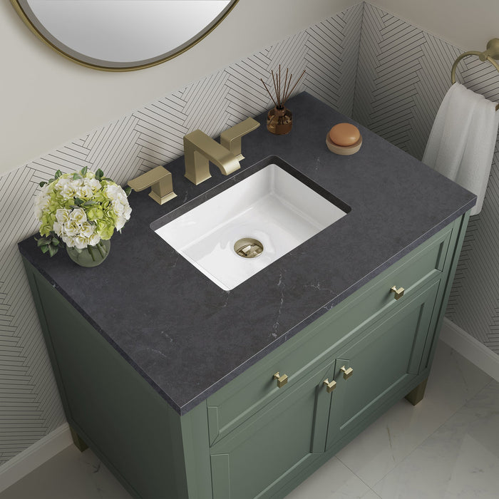 Chicago 36" Single Bathroom Vanity in Smokey Celadon Single Bathroom Vanity James Martin Vanities White Zeus Quartz 