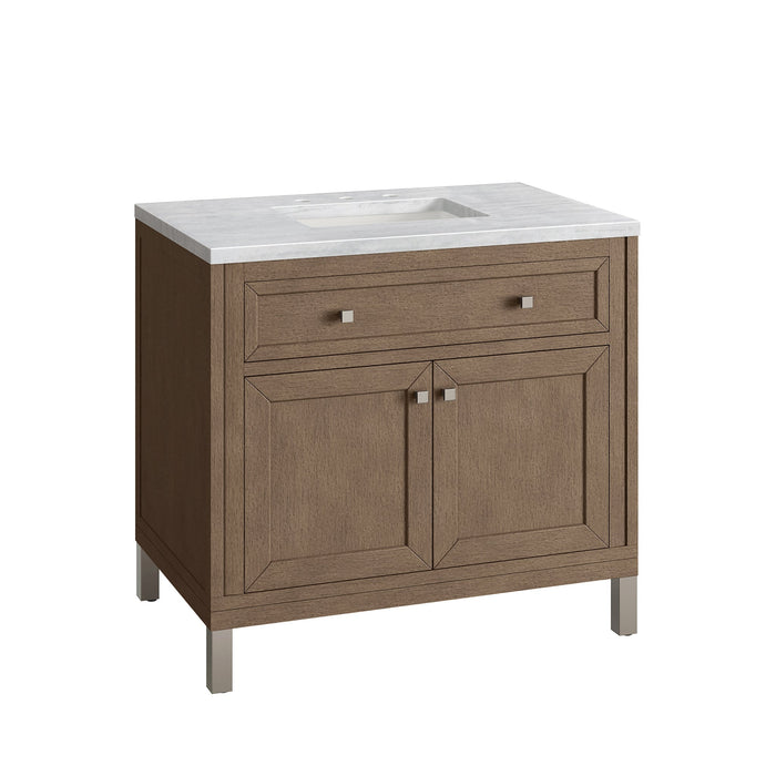 Chicago 36" Single Bathroom Vanity Whitewashed Walnut Single Bathroom Vanity James Martin Vanities Eternal Jasmine Pearl Quartz 