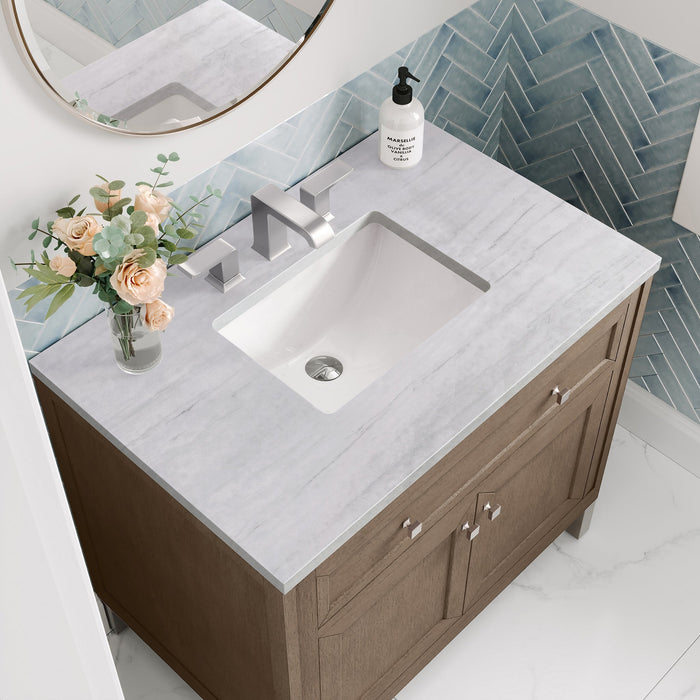 Chicago 36" Single Bathroom Vanity Whitewashed Walnut Single Bathroom Vanity James Martin Vanities Eternal Serena Quartz 