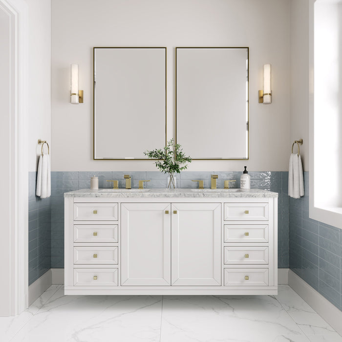 Chicago 60" Double Bathroom Vanity in Glossy White Double bathroom Vanity James Martin Vanities Charcoal Soapstone Quartz 