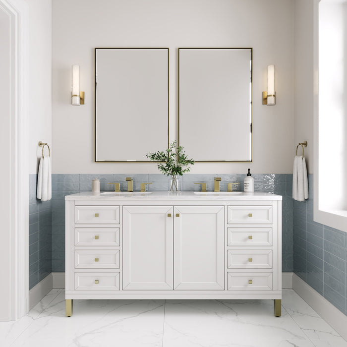 Chicago 60" Double Bathroom Vanity in Glossy White Double bathroom Vanity James Martin Vanities 